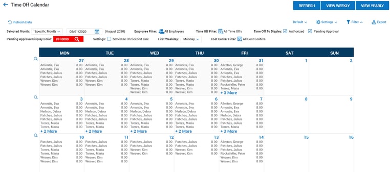 Leave Management Software Calendar Screenshot
