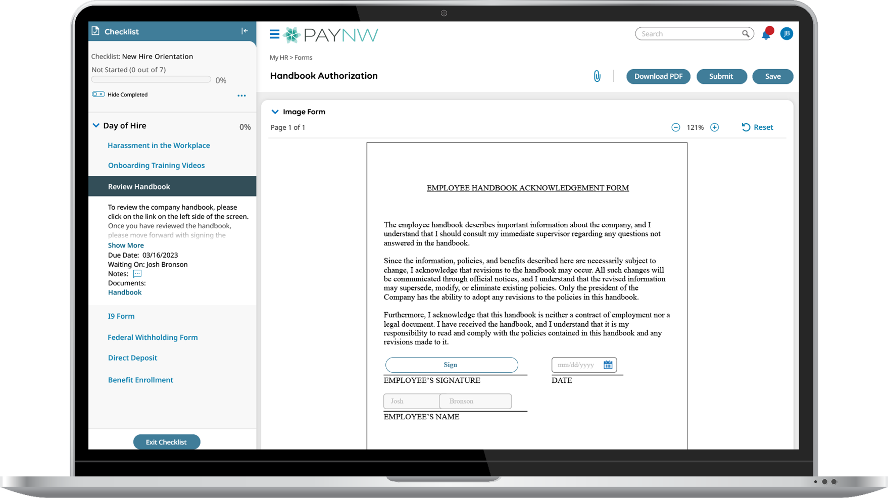 Onboarding Software Laptop Device